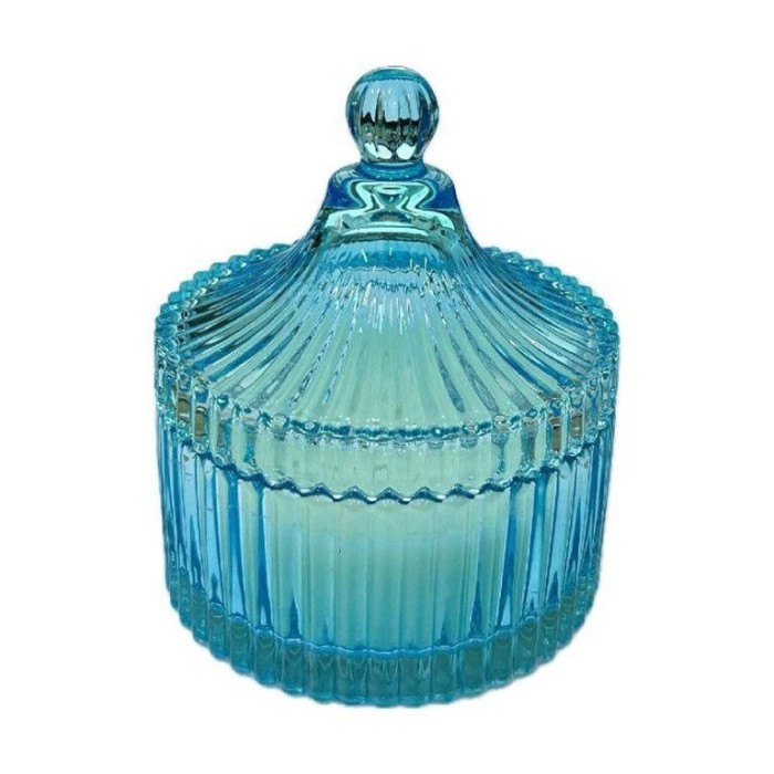 CANDELA IN VETRO 13X10 CELESTE